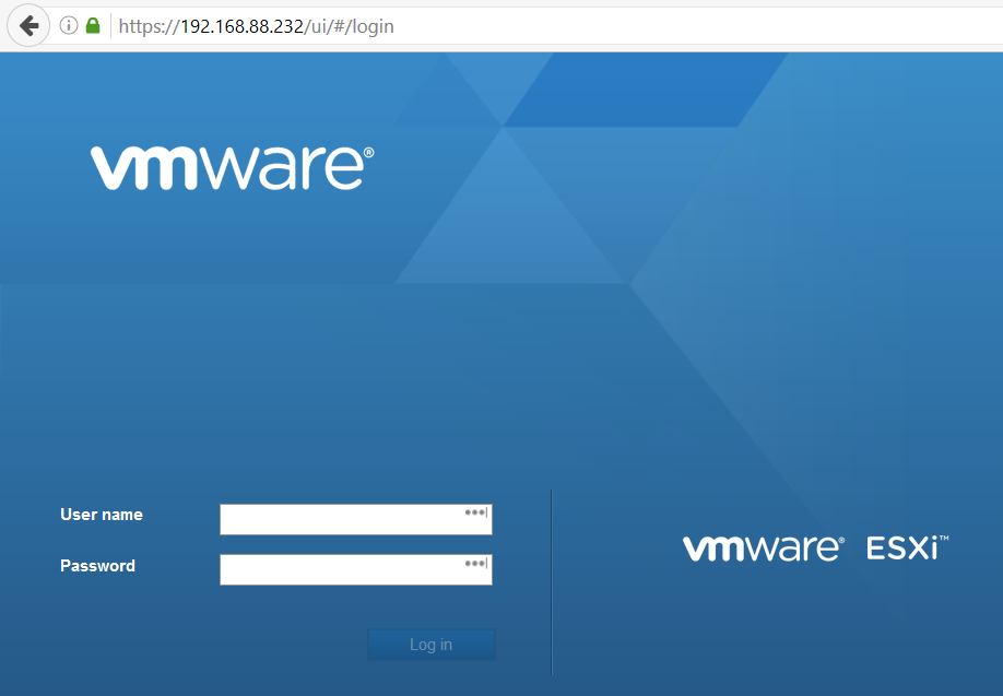 VMware ESXi Embedded Host Client Login Screen